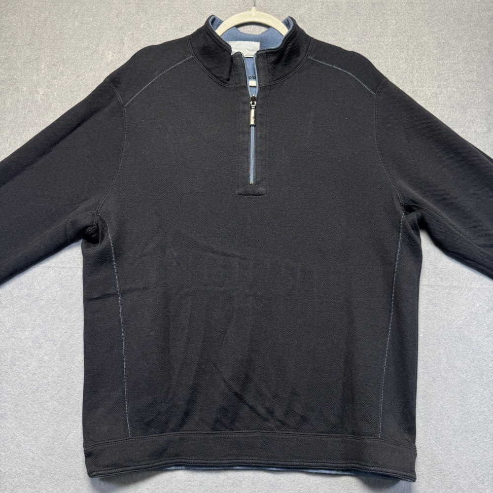 Tommy Bahama Reversible Quarter Zip Pullover Mens Black Blue Textured‎ Golf